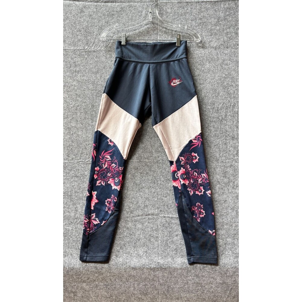 Nike Sportswear Essential Floral Colorblock Leggings Womens Size S Navy Pink